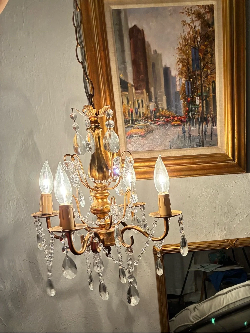Vintage Gold Crystal Chandelier - 4Light